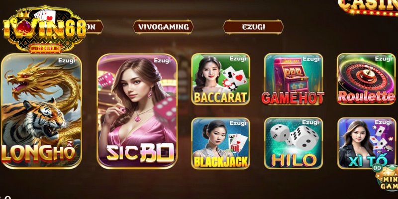 Giao diện của sảnh live casino Ezugi IWIN68 cuốn hút