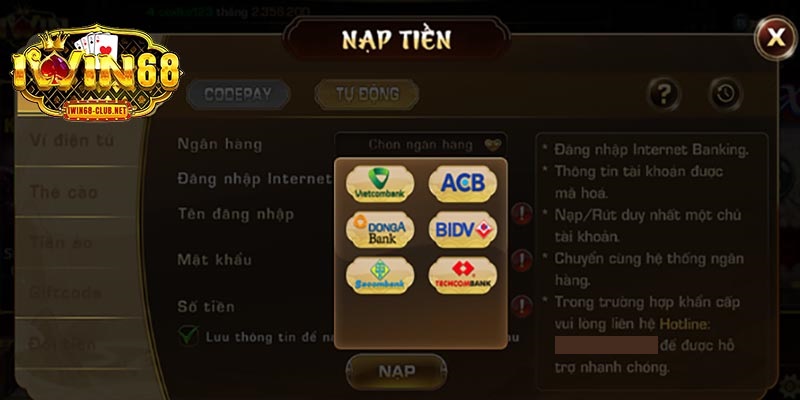 Nạp tiền IWIN68 cực đơn giản với 5 bước