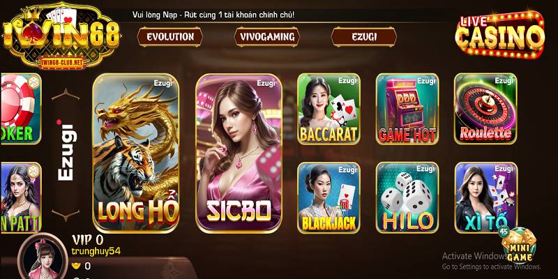 Sảnh Ezugi live casino chất lượng tại IWIN 68